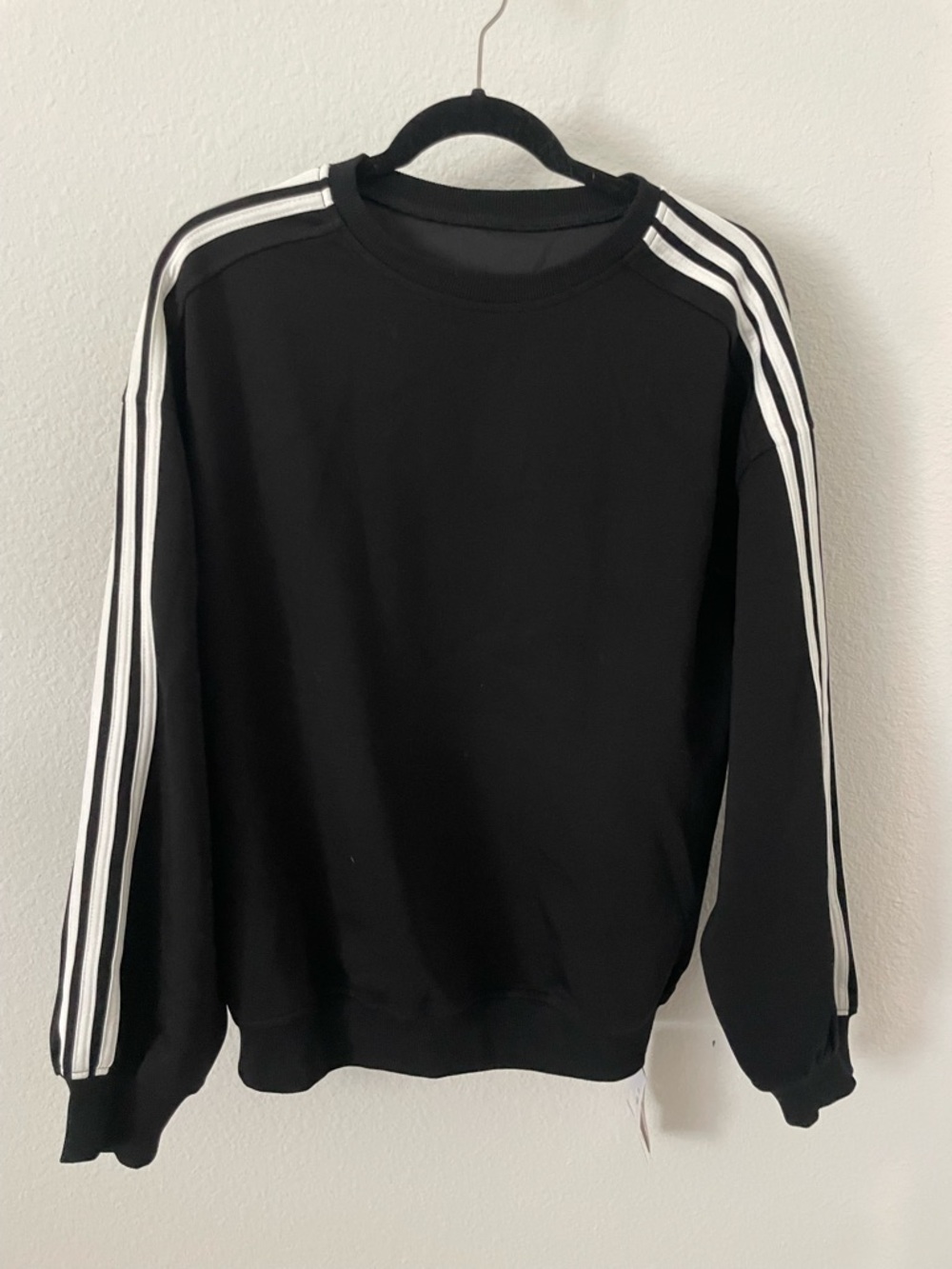 Commense Black Crewneck Sweater with White Shoulder Stripes - Picture 3 of 6